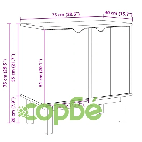 Шкаф за антре OTTA, 75x40x75 см, борово дърво масив ➤ топ цена ➤ sorbe.bg