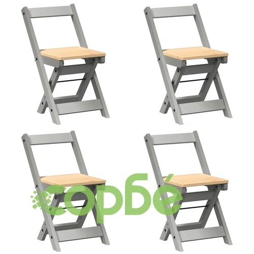 Трапезни столове Corona сгъваеми 4 бр сиви борово дърво масив ➤ топ цена ➤ sorbe.bg