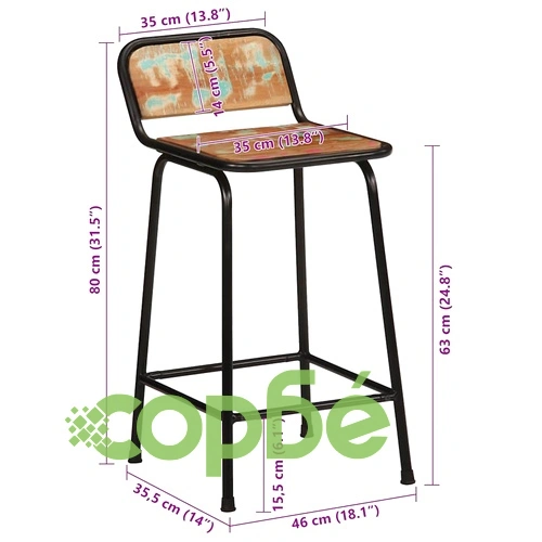 Бар табуретки, 4 бр, 46x35,5x80 см, регенерирана дървесина ➤ топ цена ➤ sorbe.bg