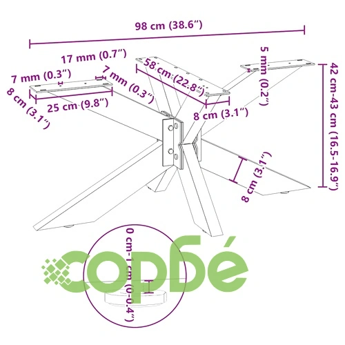 Крак за масичка за кафе, форма на паяк, черен, 98x58x(42-43) см, стомана ➤ топ цена ➤ sorbe.bg