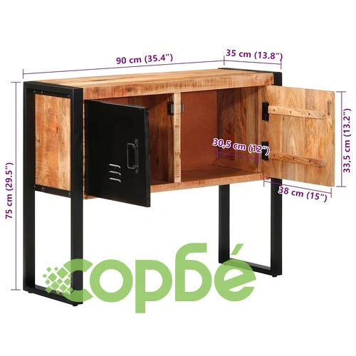 Конзолен шкаф 90x35x75 cm Масивна груба дървесина Манго ➤ топ цена ➤ sorbe.bg