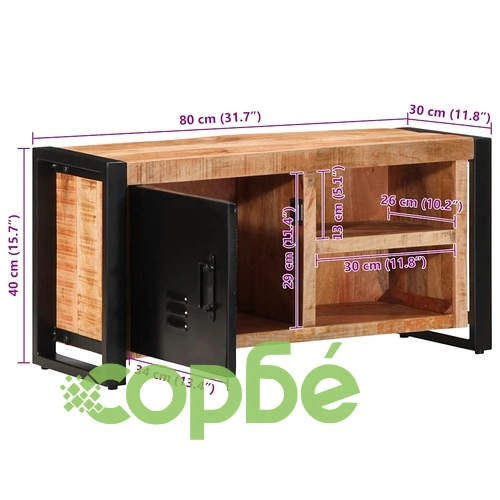 ТВ шкаф 80x30x40 cm Масивна груба дървесина Манго ➤ топ цена ➤ sorbe.bg