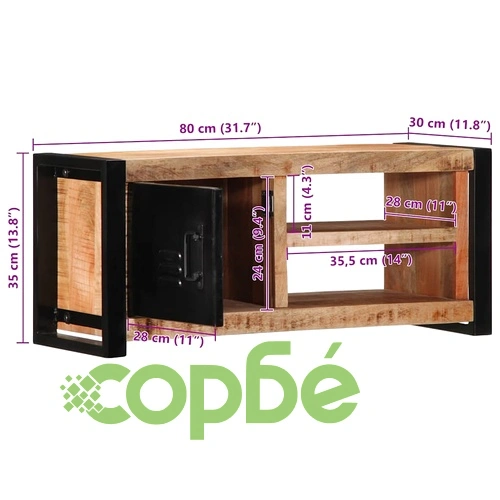 ТВ шкаф 80x30x35 cm Масивна груба дървесина Манго ➤ топ цена ➤ sorbe.bg