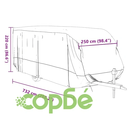 Покривало за каравана сиво 732x250x220 cm Нетъкана материя ➤ топ цена ➤ sorbe.bg