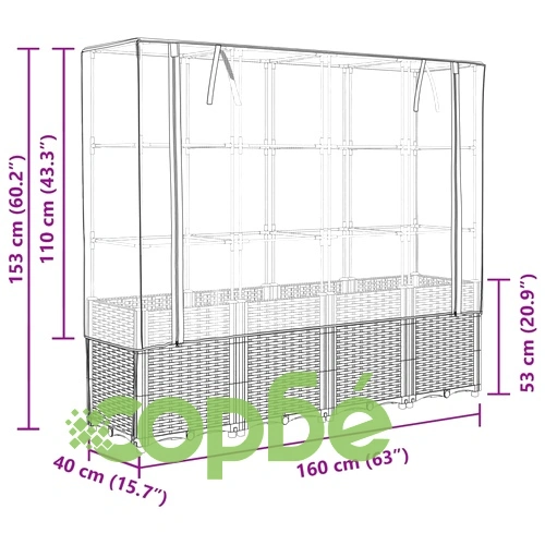 Повдигнато легло с оранжерия калъф, ратанов вид, 160x40x153 см ➤ топ цена ➤ sorbe.bg