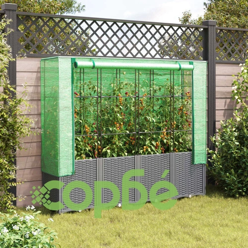 Повдигнато легло с оранжерия калъф, ратанов вид, 160x40x153 см ➤ топ цена ➤ sorbe.bg