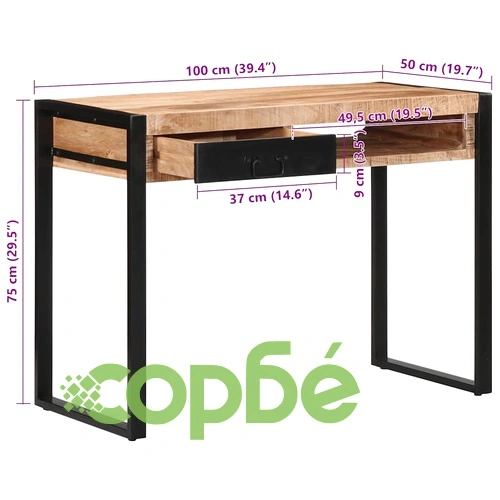 Бюро 100x50x75 cm Масивна груба дървесина Манго ➤ топ цена ➤ sorbe.bg