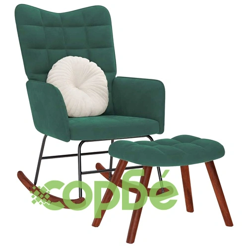 Люлеещ се стол с табуретка Тъмно зелено кадифе ➤ топ цена ➤ sorbe.bg