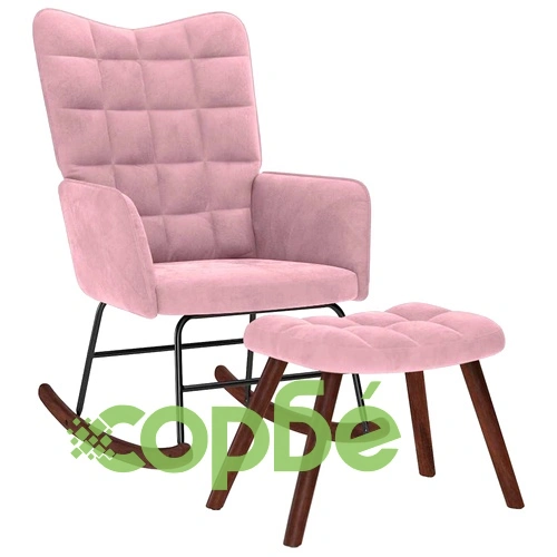 Люлеещ се стол с табуретка Розово кадифе ➤ топ цена ➤ sorbe.bg