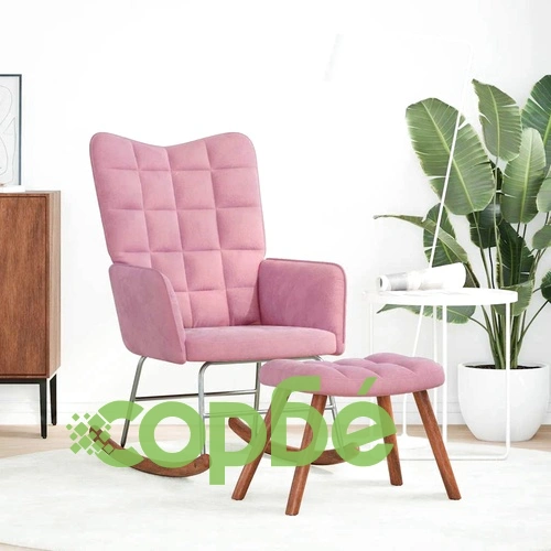 Люлеещ се стол с табуретка Розово кадифе ➤ топ цена ➤ sorbe.bg