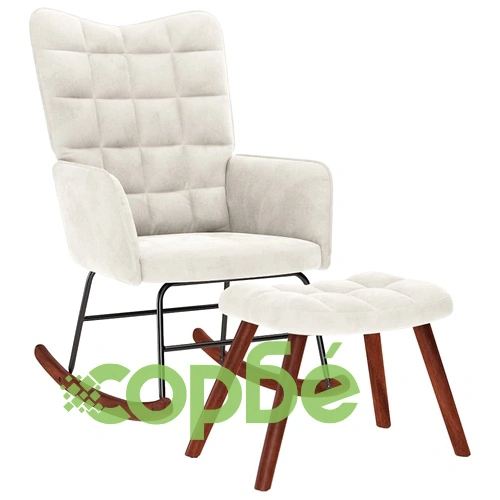 Люлеещ се стол с табуретка Cream Velvet ➤ топ цена ➤ sorbe.bg