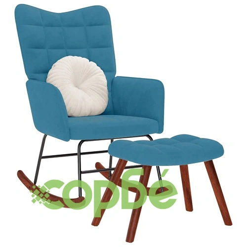 Люлеещ се стол с табуретка Синьо кадифе ➤ топ цена ➤ sorbe.bg