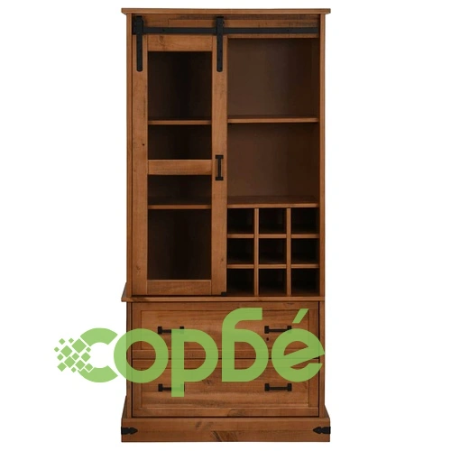 Шкаф за вино HALDEN с рафтове за вино и плъзгащи се врати Pine ➤ топ цена ➤ sorbe.bg