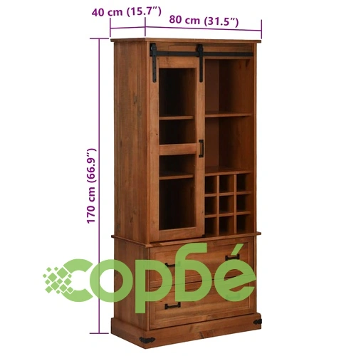 Шкаф за вино HALDEN с рафтове за вино и плъзгащи се врати Pine ➤ топ цена ➤ sorbe.bg