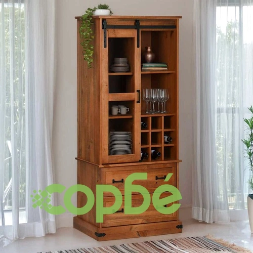 Шкаф за вино HALDEN с рафтове за вино и плъзгащи се врати Pine ➤ топ цена ➤ sorbe.bg