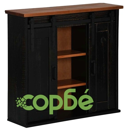 Висящ шкаф HALDEN 2 плъзгащи се врати черен 75x22,5x70 cm бор ➤ топ цена ➤ sorbe.bg