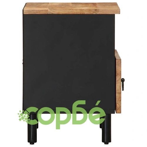 Нощно шкафче, черно, 40x33x46 см, масивно грубо дърво манго ➤ топ цена ➤ sorbe.bg