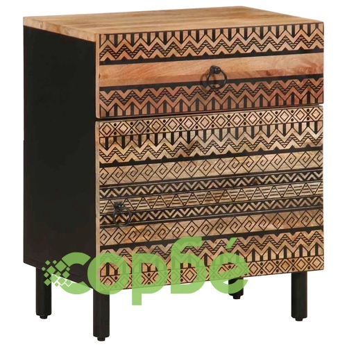 Нощно шкафче, черно, 50x33x60 см, масивно грубо дърво манго ➤ топ цена ➤ sorbe.bg