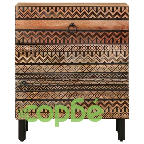 Нощно шкафче, черно, 50x33x60 см, масивно грубо дърво манго ➤ топ цена ➤ sorbe.bg