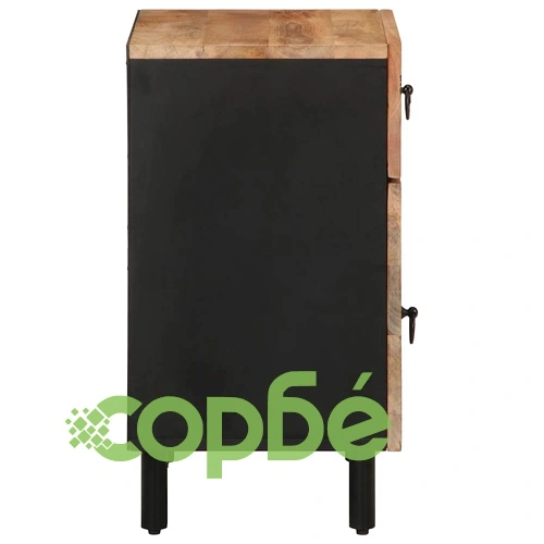 Нощно шкафче, черно, 50x33x60 см, масивно грубо дърво манго ➤ топ цена ➤ sorbe.bg