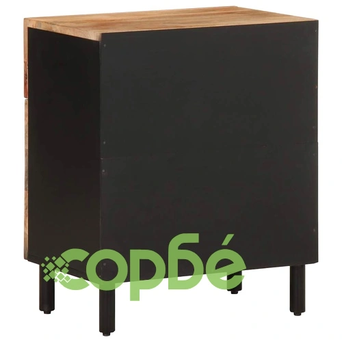 Нощно шкафче, черно, 50x33x60 см, масивно грубо дърво манго ➤ топ цена ➤ sorbe.bg