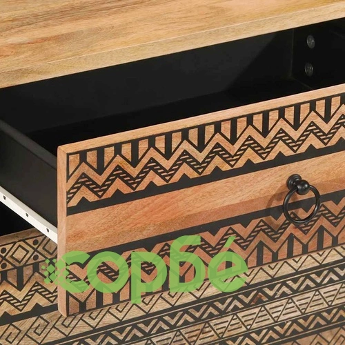 Нощно шкафче, черно, 50x33x60 см, масивно грубо дърво манго ➤ топ цена ➤ sorbe.bg