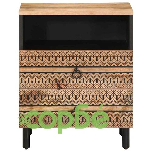 Нощно шкафче, черен, 50x33x62 см, масивно грубо дърво манго ➤ топ цена ➤ sorbe.bg