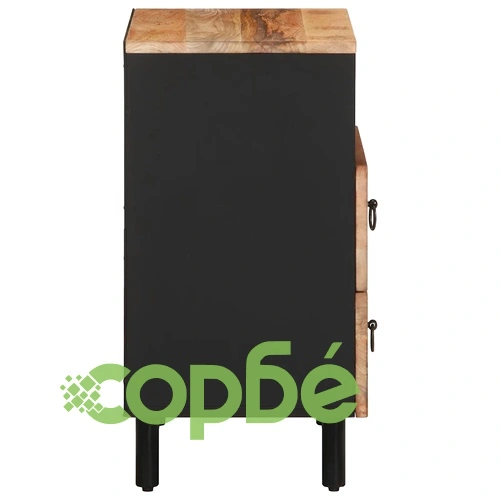 Нощно шкафче, черен, 50x33x62 см, масивно грубо дърво манго ➤ топ цена ➤ sorbe.bg