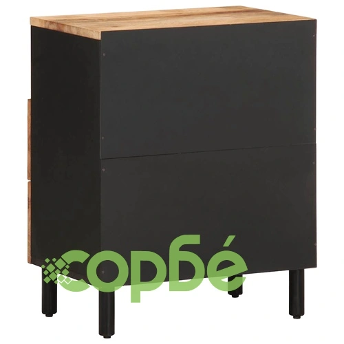 Нощно шкафче, черен, 50x33x62 см, масивно грубо дърво манго ➤ топ цена ➤ sorbe.bg