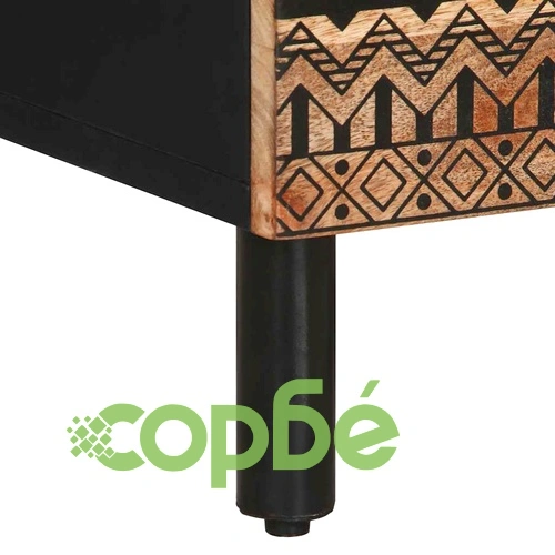 Нощно шкафче, черен, 50x33x62 см, масивно грубо дърво манго ➤ топ цена ➤ sorbe.bg