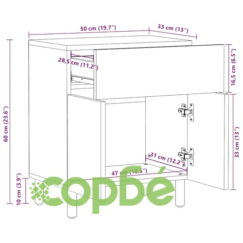 Нощно шкафче, черно, 50x33x60 см, масивно грубо дърво манго ➤ топ цена ➤ sorbe.bg