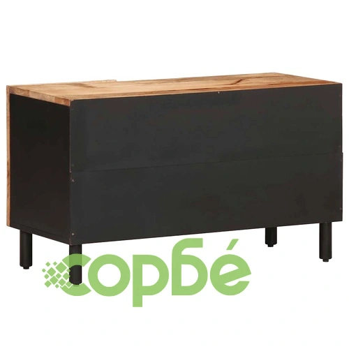 ТВ шкаф, черен, 80x33,5x46 см, грубо мангово дърво масив ➤ топ цена ➤ sorbe.bg