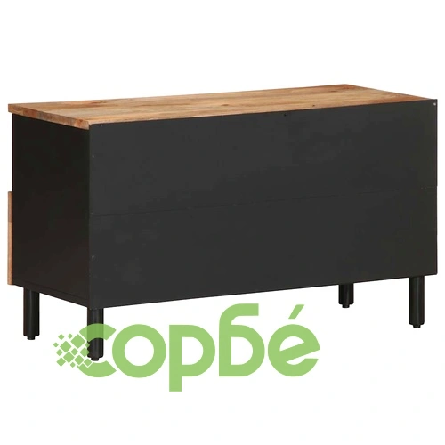 ТВ шкаф, черен, 80x33,5x46 см, грубо мангово дърво масив ➤ топ цена ➤ sorbe.bg