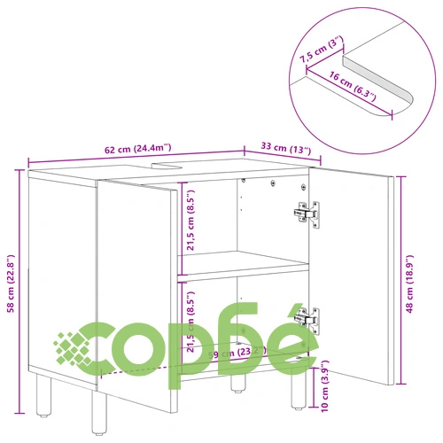 Шкаф за баня, черен, 62x33x58 см, масивно мангово дърво ➤ топ цена ➤ sorbe.bg
