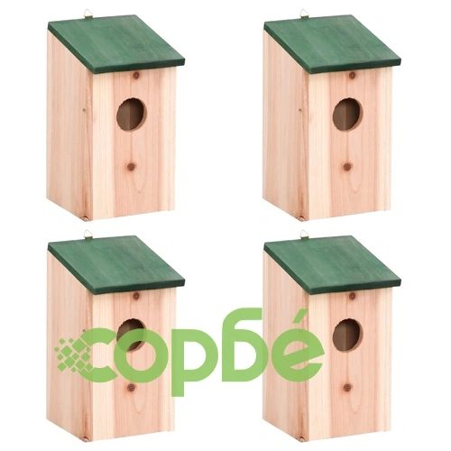 Къщи за птици, 4 бр, дърво, 12x12x22 см  ➤ топ цена ➤ sorbe.bg