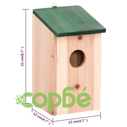 Къщи за птици, 4 бр, дърво, 12x12x22 см  ➤ топ цена ➤ sorbe.bg