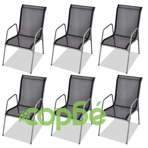 Стифиращи градински столове, 6 бр, стомана и Textilene, черни ➤ топ цена ➤ sorbe.bg