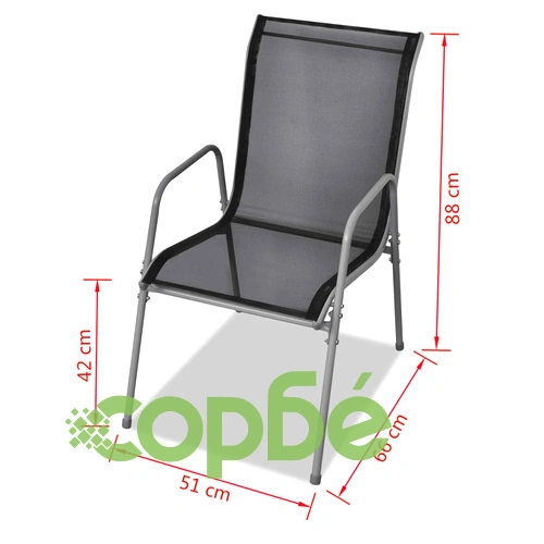 Стифиращи градински столове, 6 бр, стомана и Textilene, черни ➤ топ цена ➤ sorbe.bg