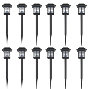 Комплект соларни градински LED лампи с клин, 8.6 х 8.6 х 38 см – 12 бр