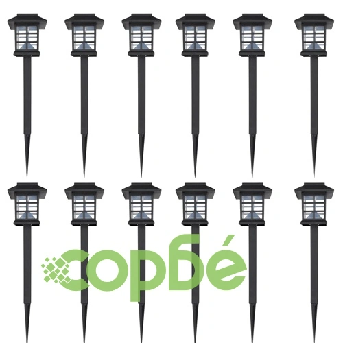 Комплект соларни градински LED лампи с клин, 8.6 х 8.6 х 38 см – 12 бр ➤ топ цена ➤ sorbe.bg