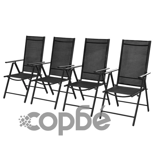 Сгъваеми градински столове, 4 бр, алуминий и Textilene, черни ➤ топ цена ➤ sorbe.bg
