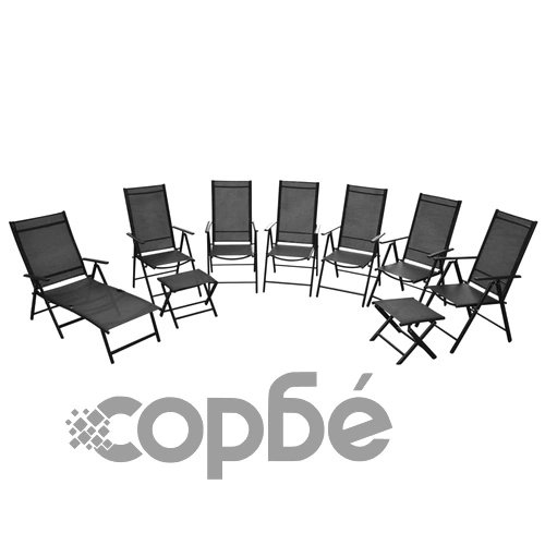 Сгъваеми градински столове, 9 бр, алуминиеви, черни ➤ топ цена ➤ sorbe.bg