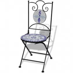 Сгъваеми бистро столове, 2 бр, мозайка, синьо и бяло