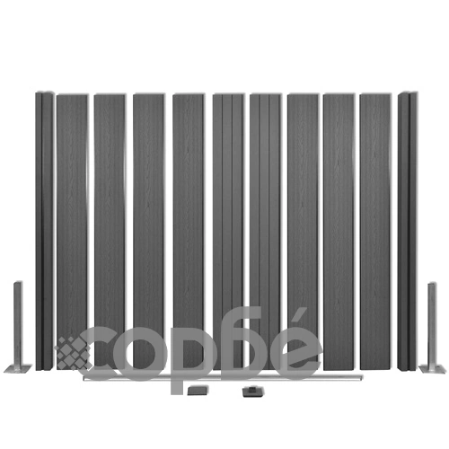 Ограден панел с 2 стълба, WPC, 200x185 см, квадратен, сив ➤ топ цена ➤ sorbe.bg