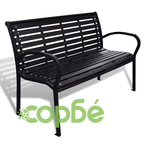 Градинска пейка, 125 см, стомана и WPC, черна ➤ топ цена ➤ sorbe.bg