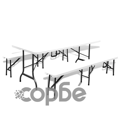 Сгъваема маса за бира с 2 пейки, 180 см, HDPE, бяла ➤ топ цена ➤ sorbe.bg