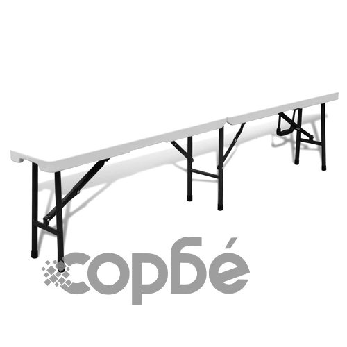 Сгъваема маса за бира с 2 пейки, 180 см, HDPE, бяла ➤ топ цена ➤ sorbe.bg