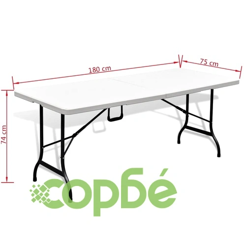 Сгъваема маса за бира с 2 пейки, 180 см, HDPE, бяла ➤ топ цена ➤ sorbe.bg