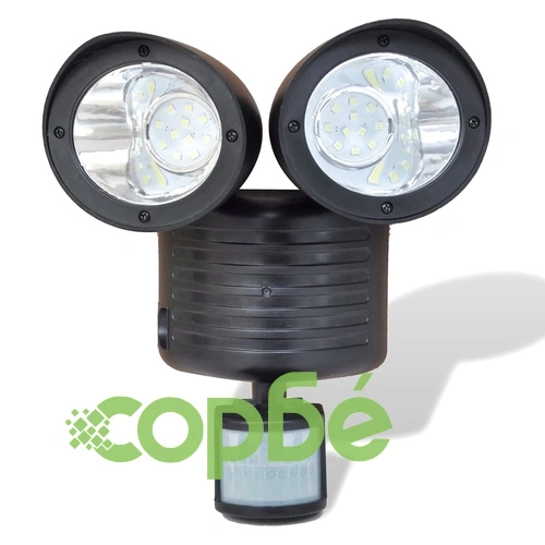 Двоен LED слънчев прожектор, със сензор, черен цвят ➤ топ цена ➤ sorbe.bg
