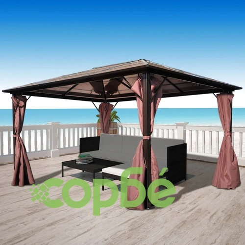 Алуминиева шатра с кафяви завеси, 400 х 300 см ➤ топ цена ➤ sorbe.bg